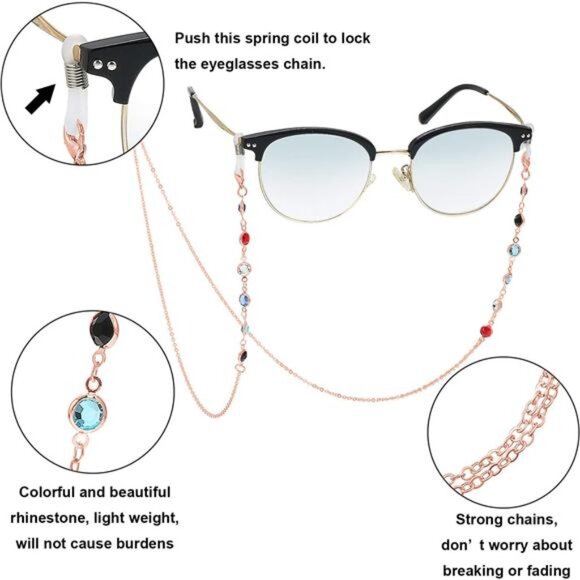 6 Pieces Eyeglass Chains Elegant Eyewear Retainer Beaded Eyeglass Strap Holder - Picture 5 of 7